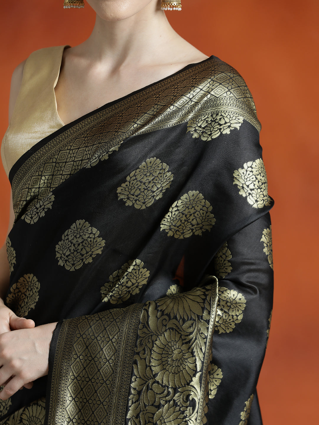 Silk Blend Zari Woven Design Black Banarasi Saree