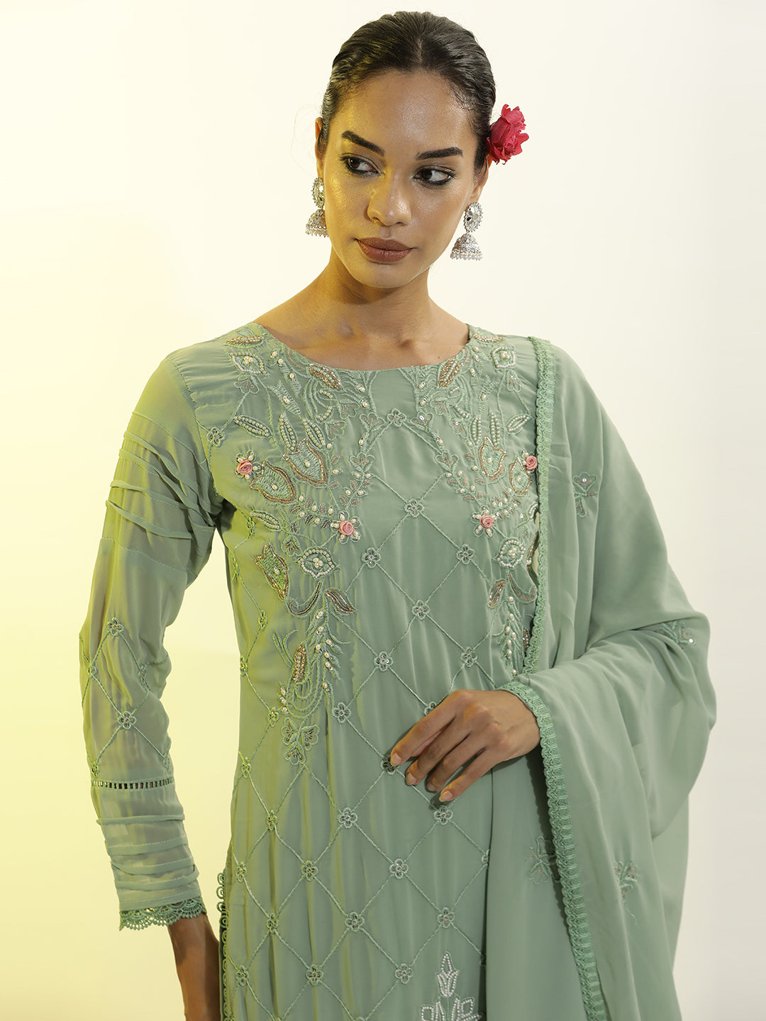 Festive Embroidered Georgette Kurta Set With Dupatta