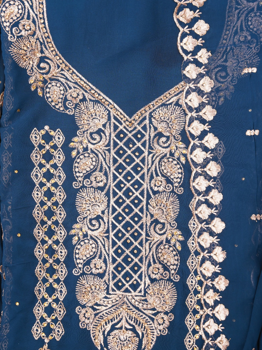 Zari Blue Silk Georgette Dress Material with Dupatta