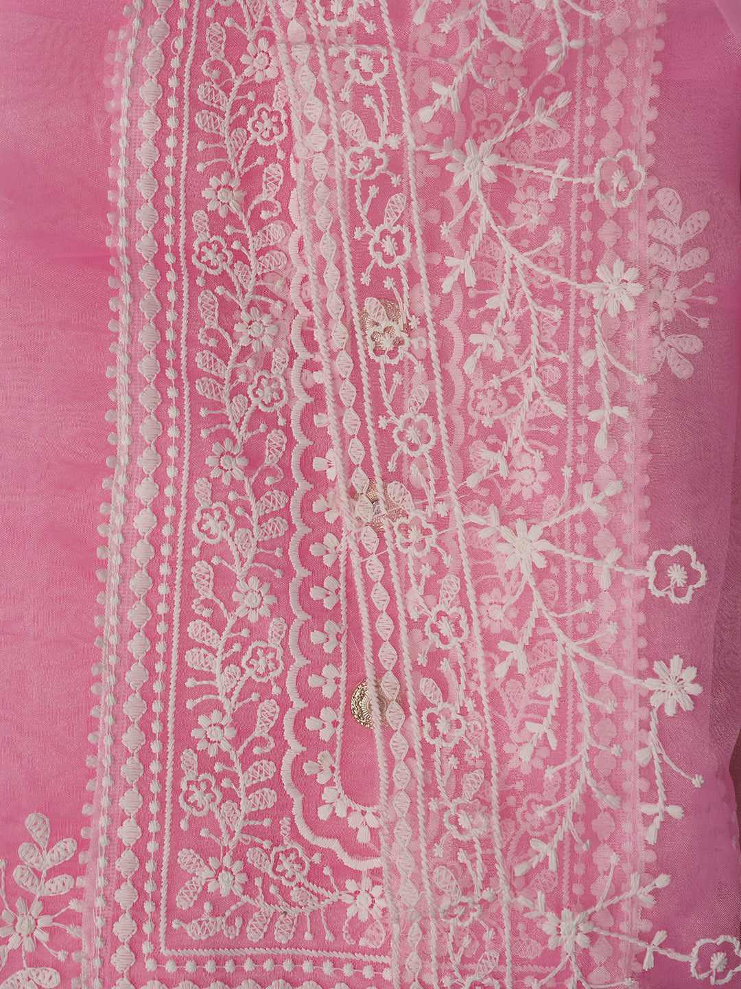 Unstitched Pink Embroidered Organza Dress Material With Dupatta