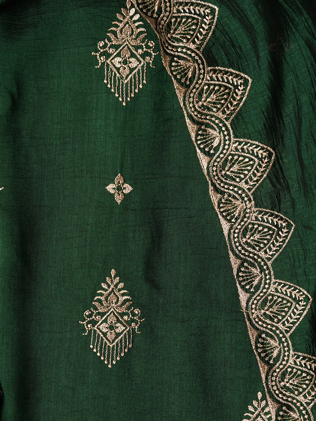 Green Unstitched Embroidered Silk Blend Dress Material With Dupatta