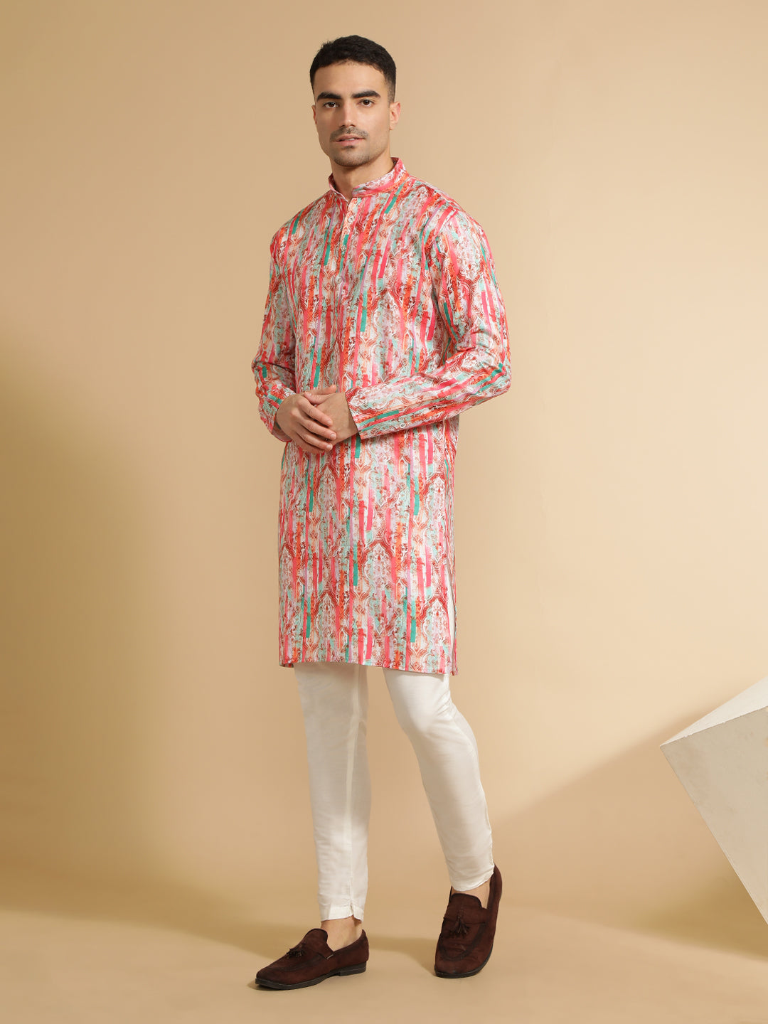 Multi Color Abstract Printed Cotton Kurta for Men