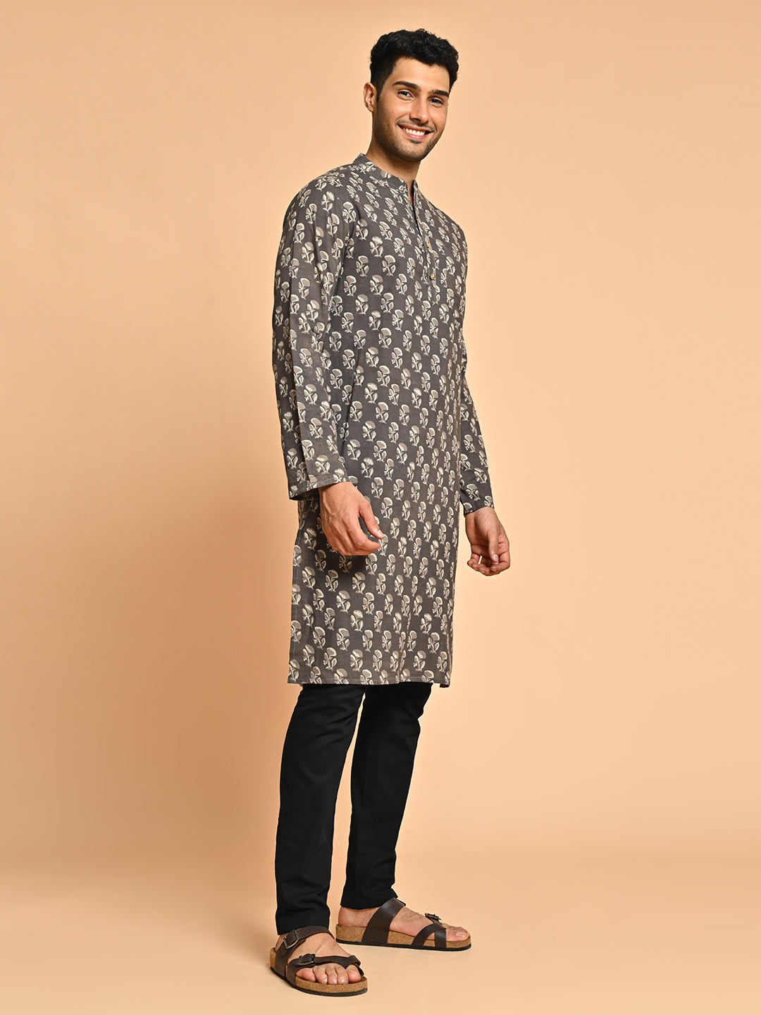 Brown Ethnic Motif Block Printed Cotton Kurta