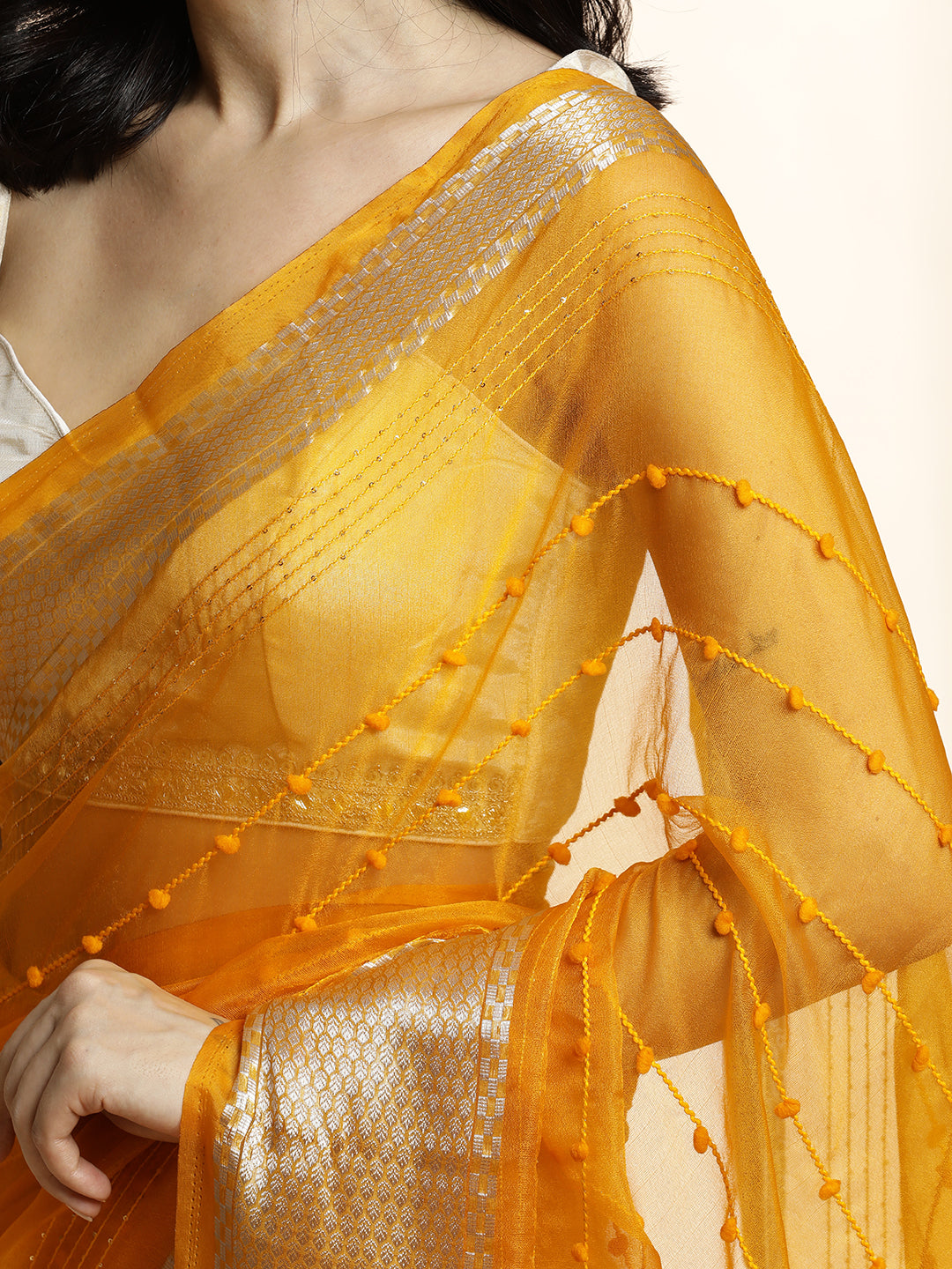 Yellow Woven Design Khadi Organza Saree