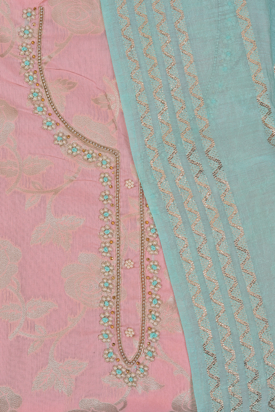 Unstitched Beads and Stones Dress Material With Dupatta