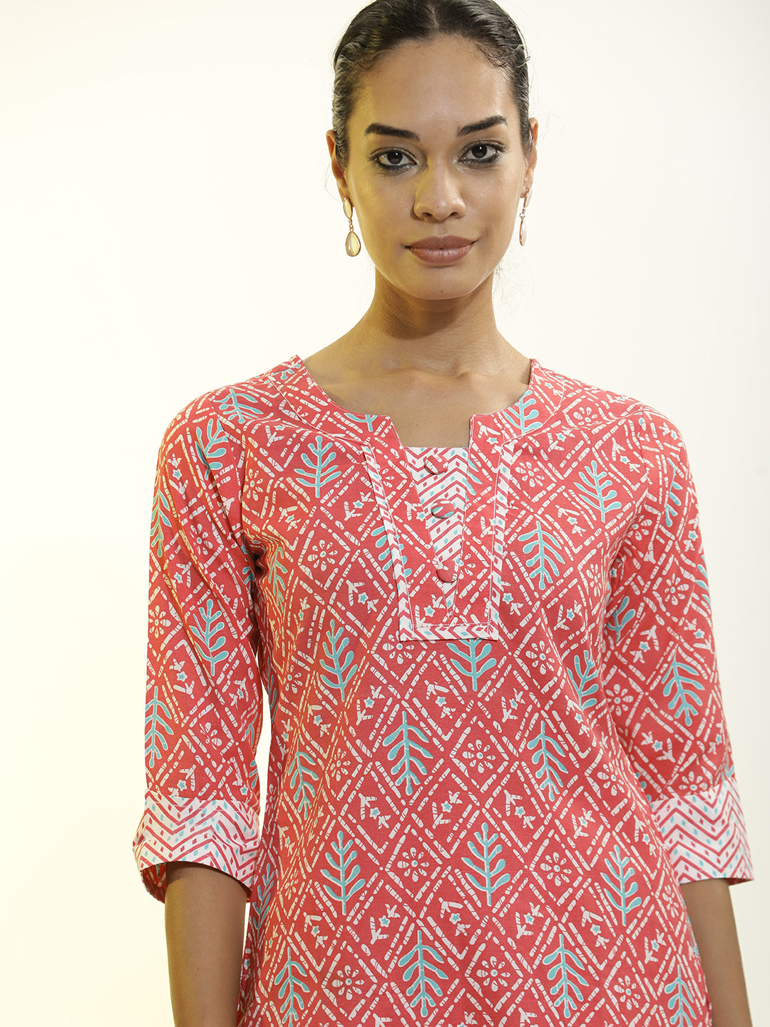 Pink Cotton Printed Straight Kurta Set