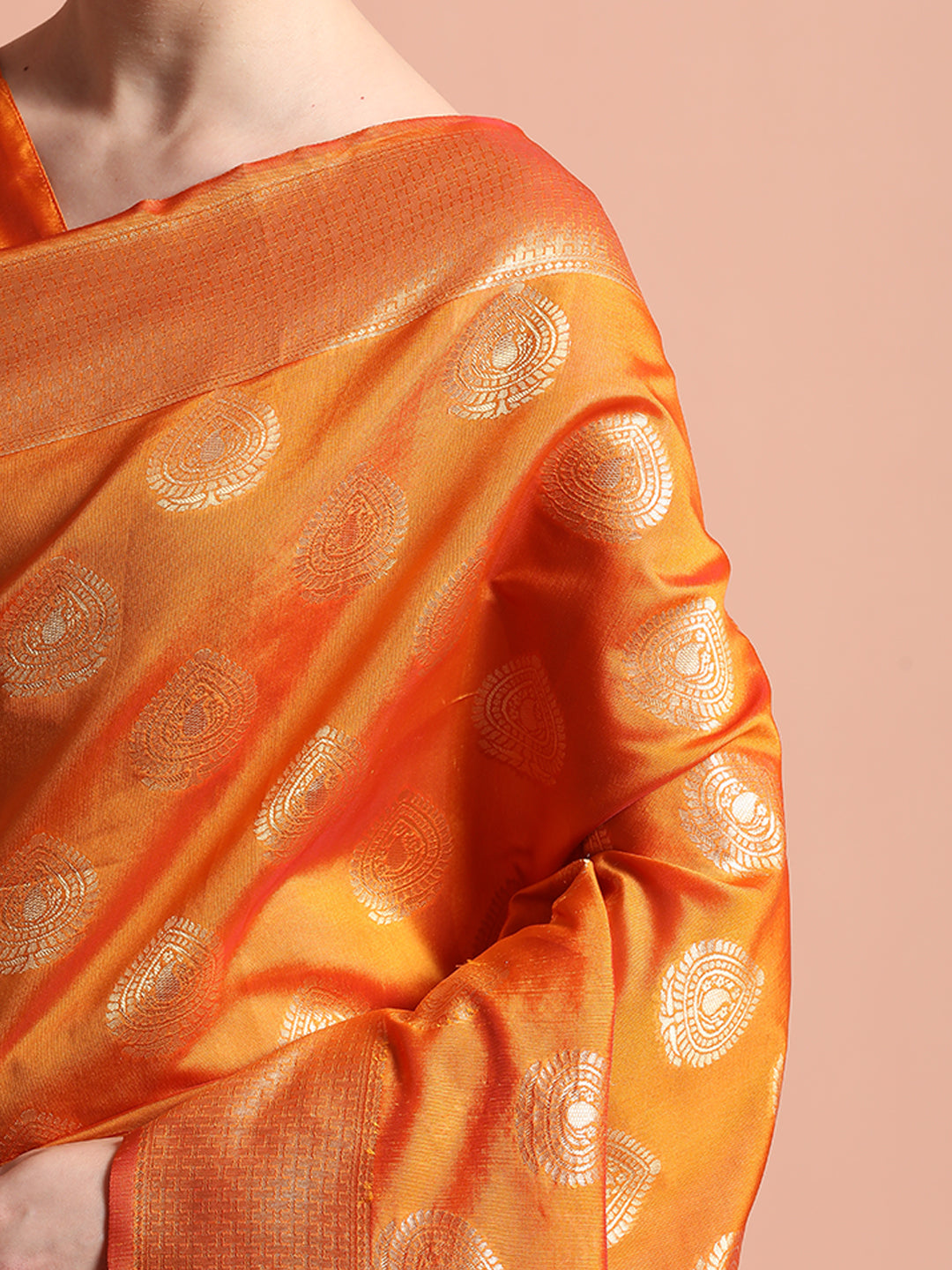 Orange Zari Woven Design Silk Banarasi Saree