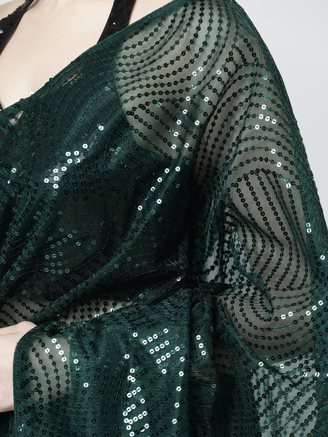 Green Sequin Embellished Georgette Saree