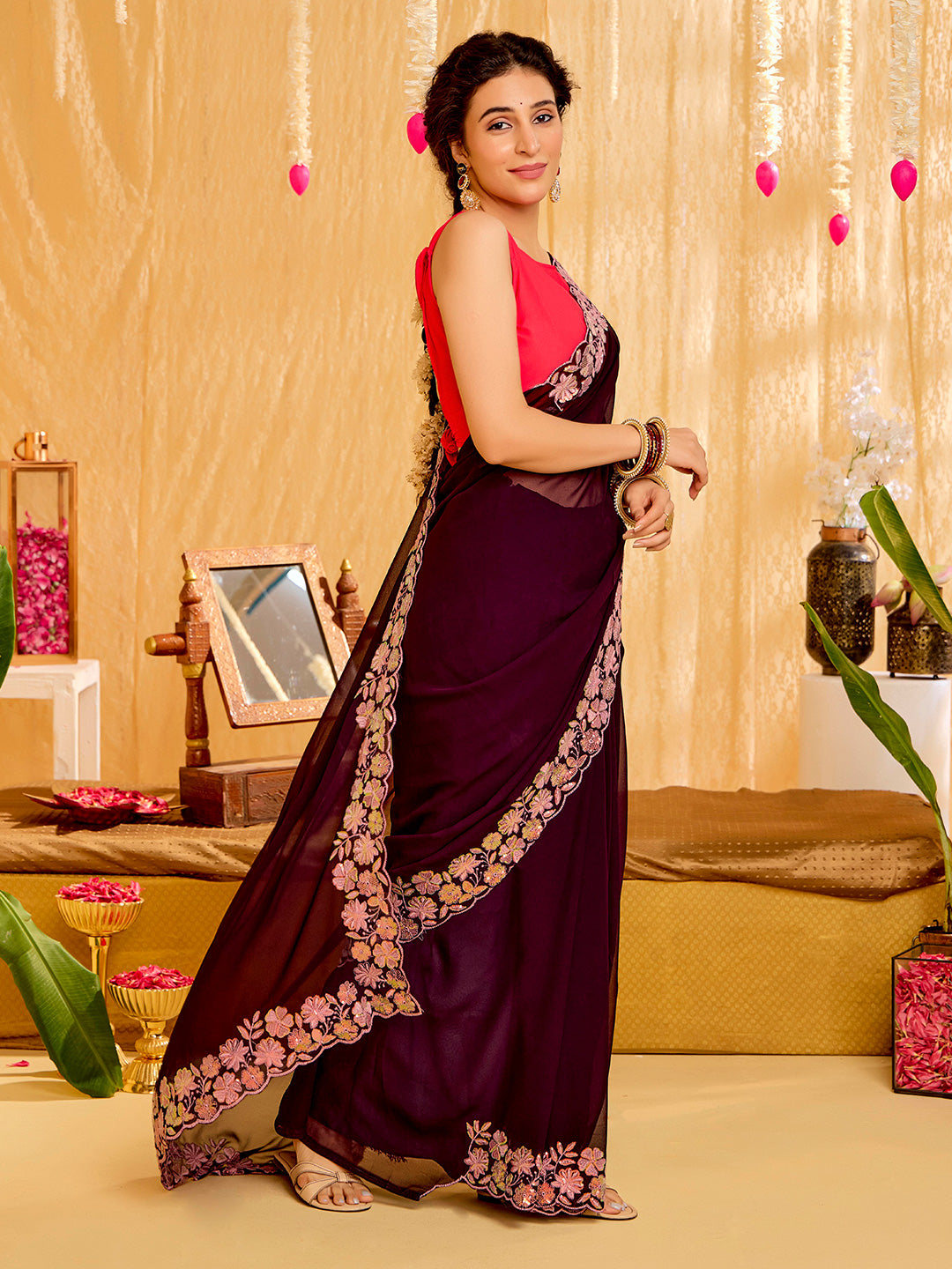 Pure Georgette Sequins Work Celebrity Style Saree