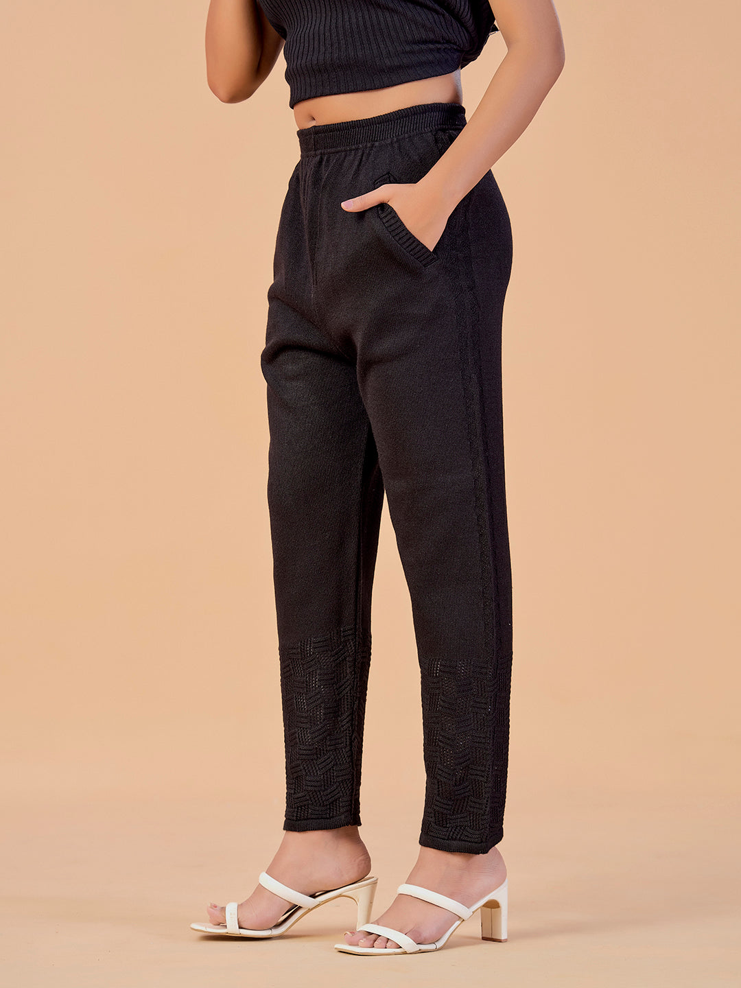 Straight Solid Woolen Pants