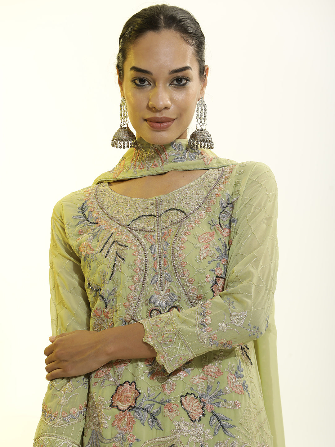 Festive Embroidered Georgette Kurta Set With Dupatta