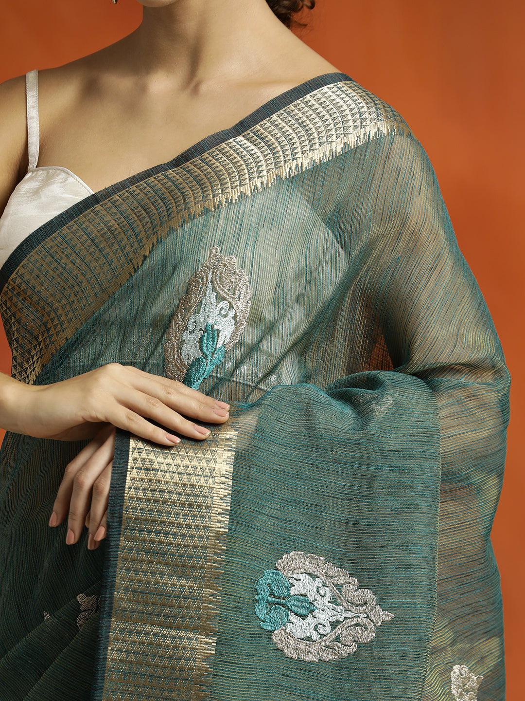 Green Zari Woven Design Organza Saree