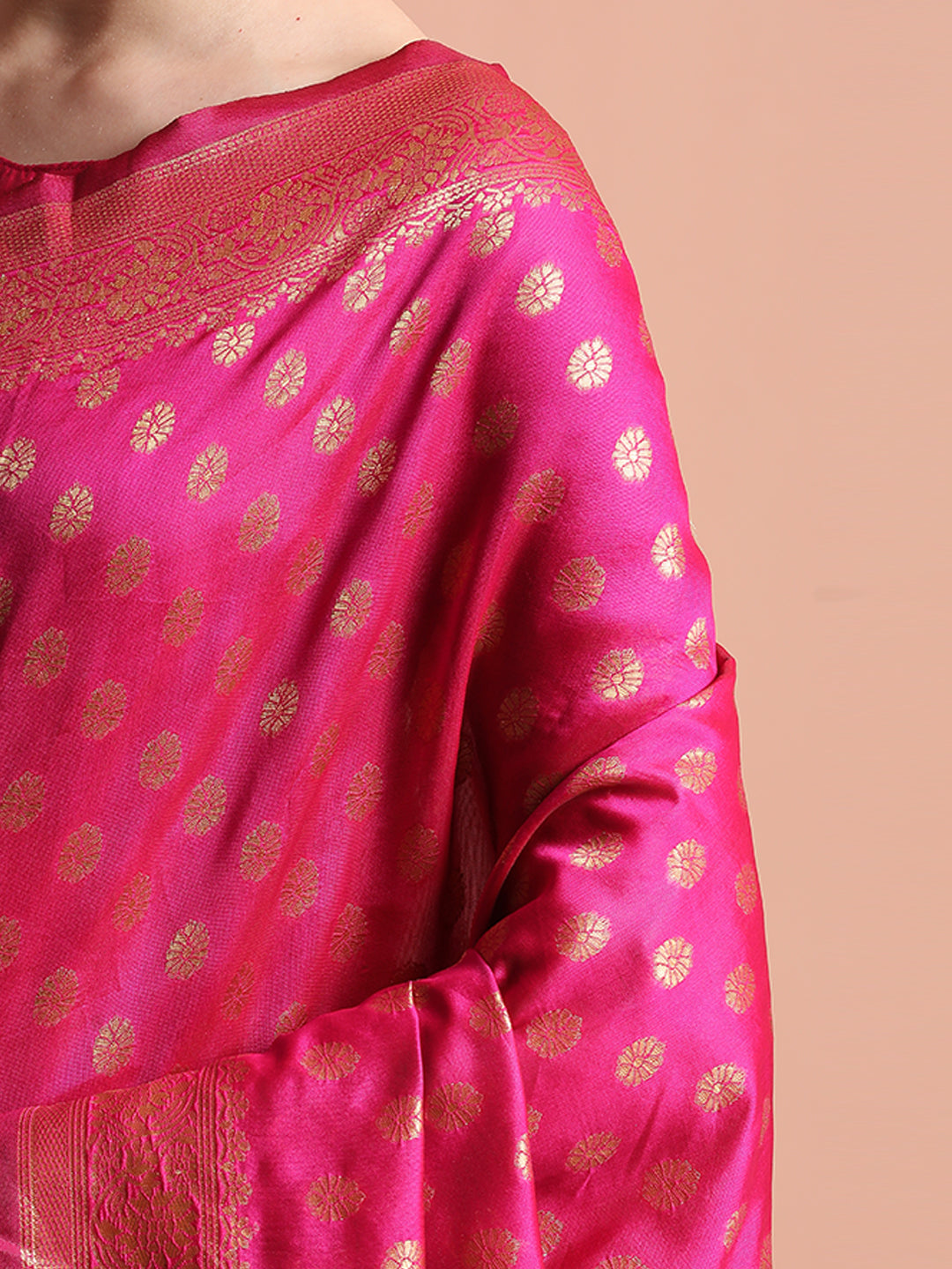 Heavy Banarasi Pink Zari Woven Silk Blend Saree