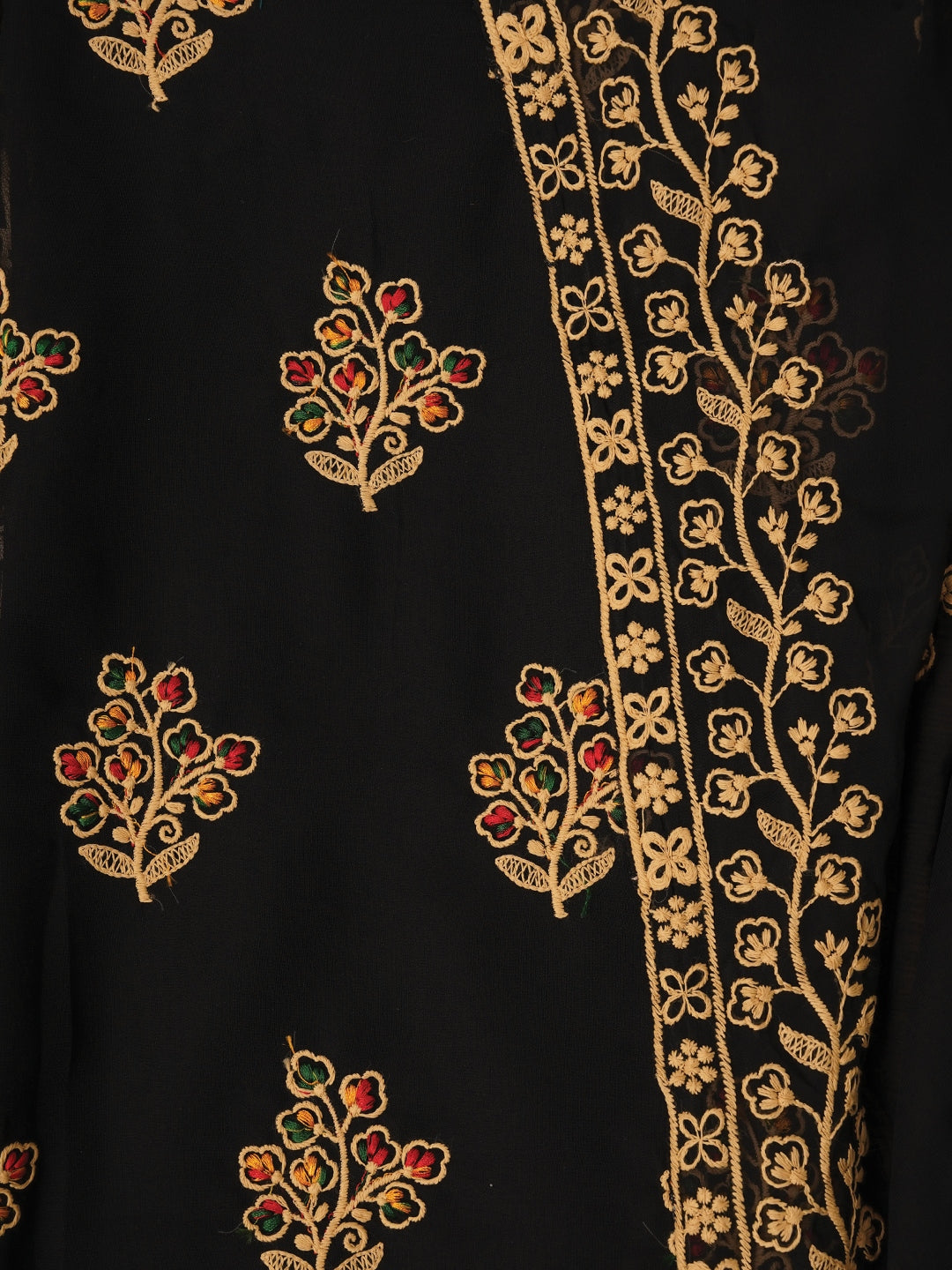 Zari Silk Georgette Black Dress Material with Dupatta