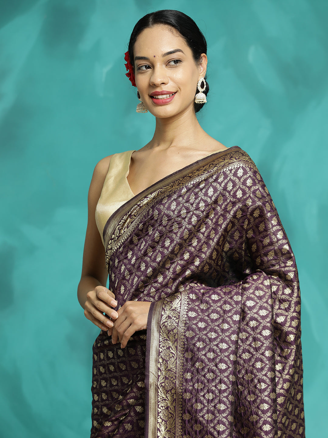 Purple Heavy Zari Woven Banarasi Saree