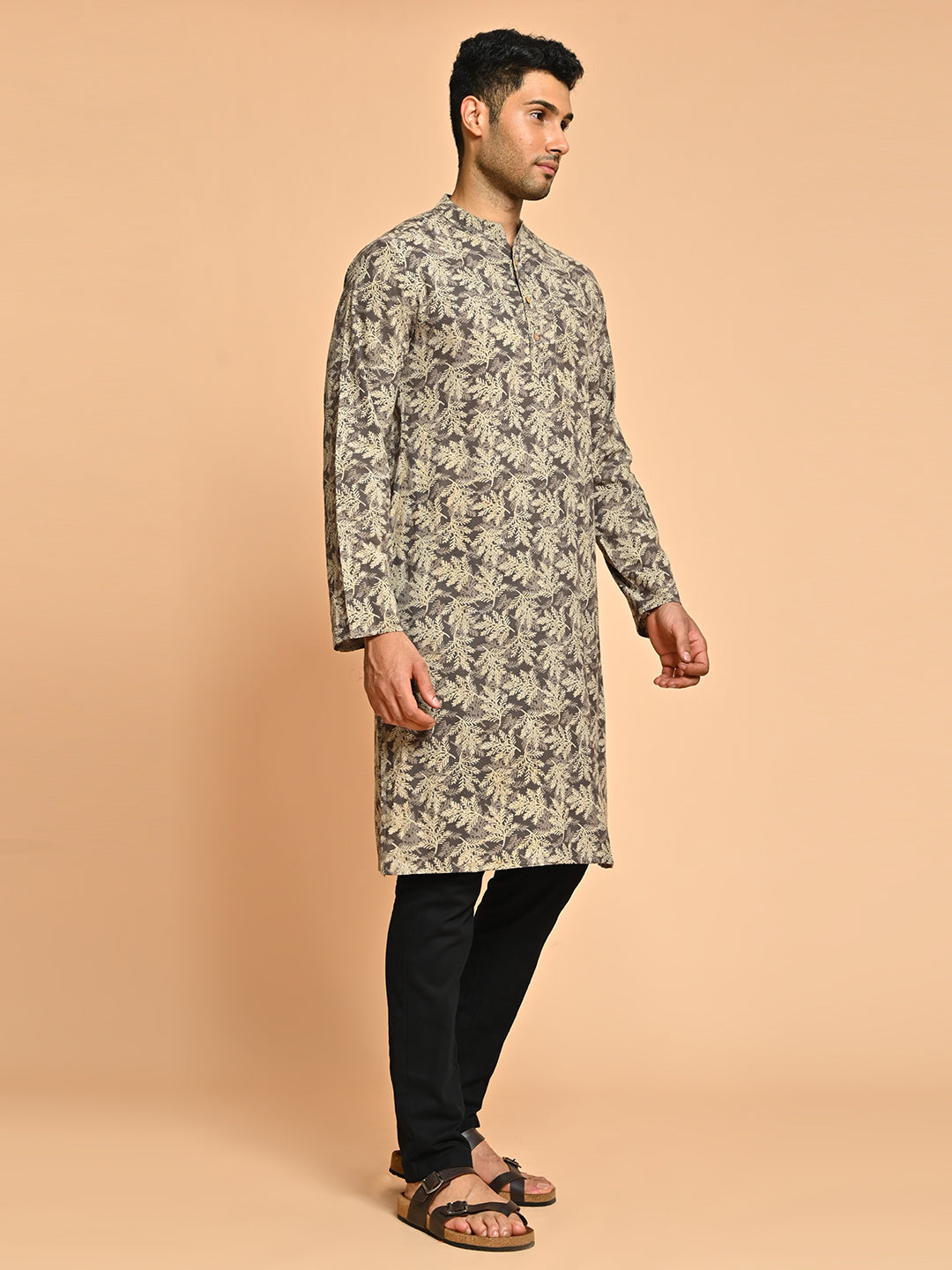 Brown Block Printed Cotton Kurta