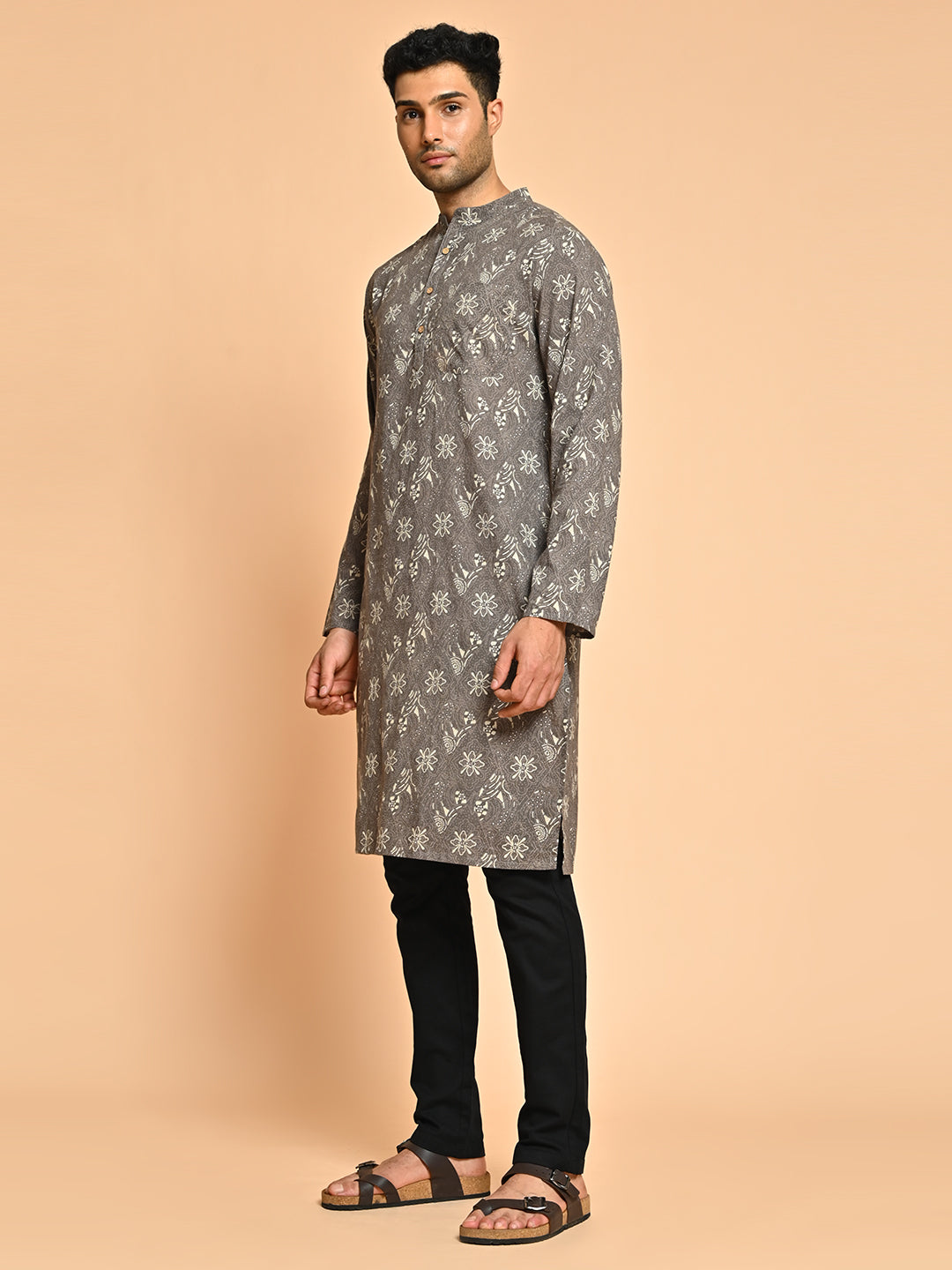 Brown Ethnic Block Printed Cotton Kurta