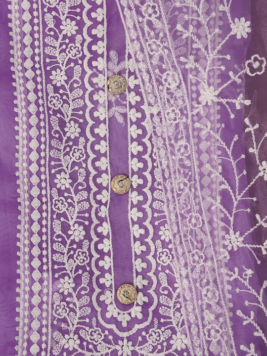 Light Purple Unstitched Embroidered Organza Dress Material With Dupatta