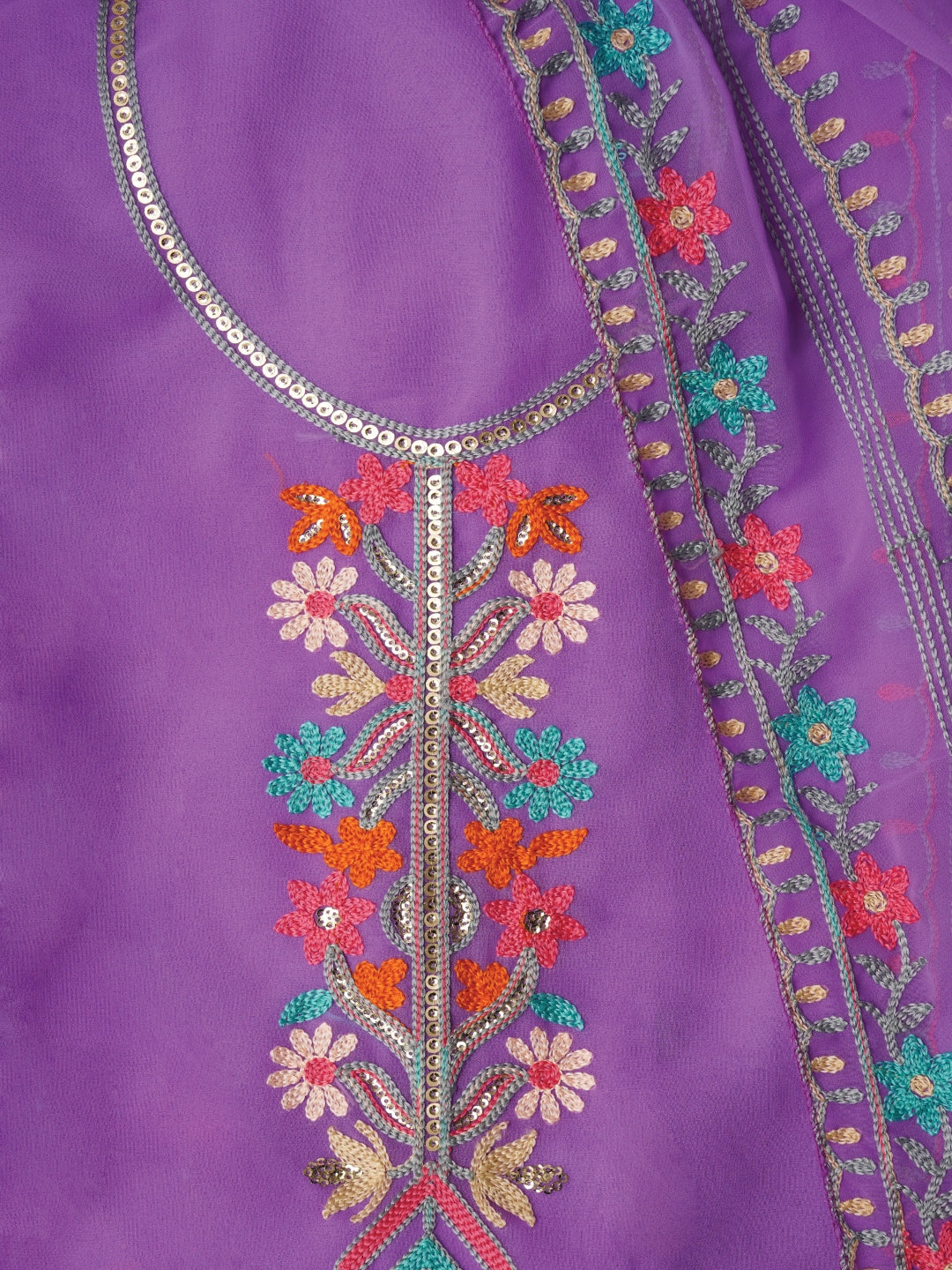 Lavender Sequin Embroidered Silk Georgette Dress Material with Dupatta