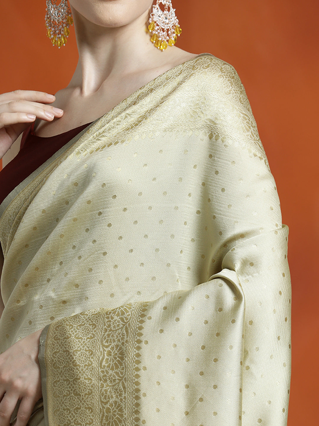 Beige Silk Banarasi Zari Woven Party Wear Saree