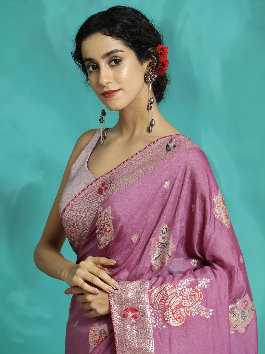 Zari Woven Heavy Lavender Banarasi Saree