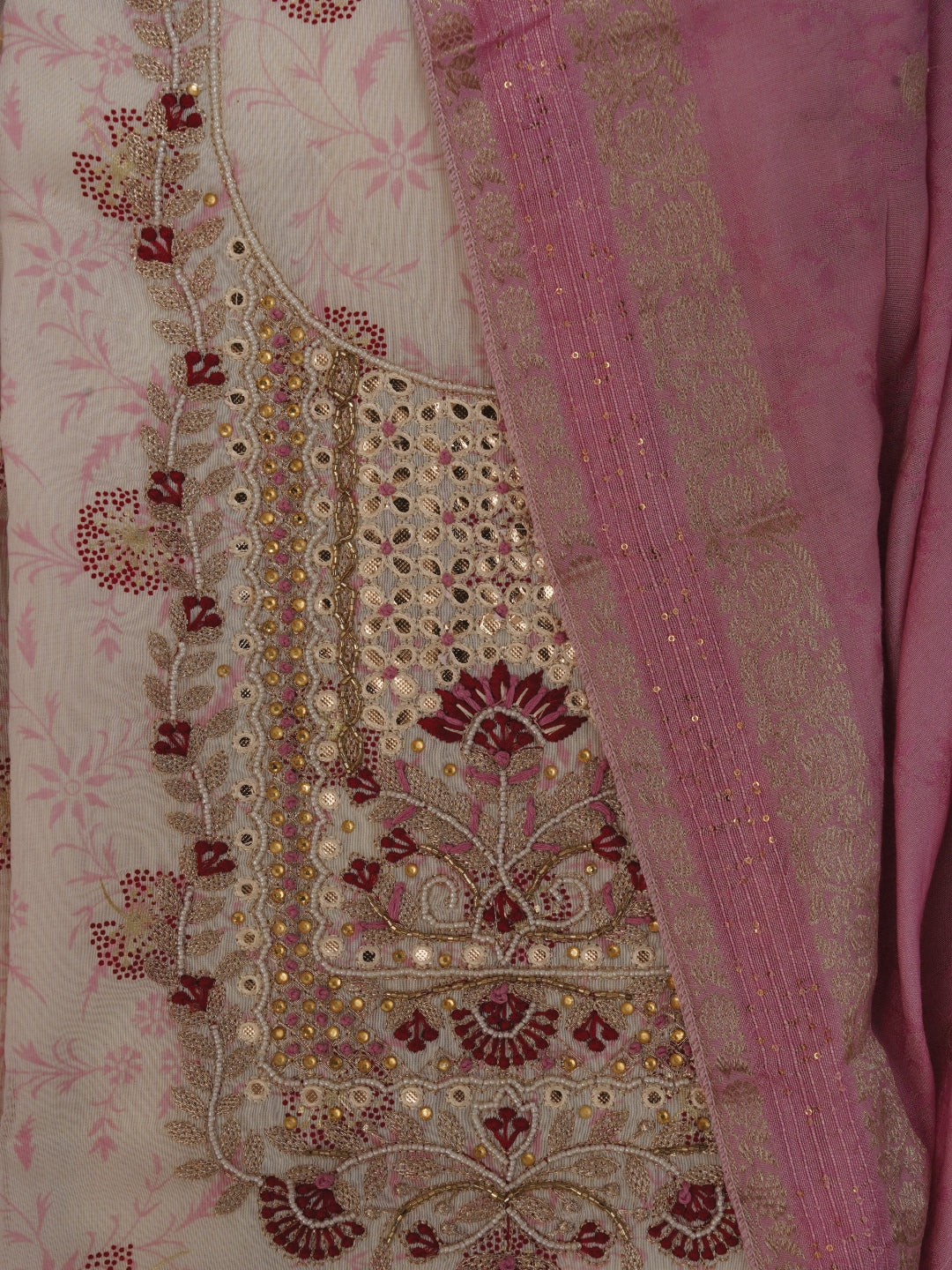 Festive Silk Blend Off White Zari Woven Dress Material With Dupatta