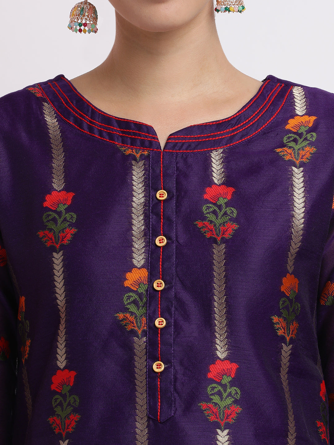 Purple Embroidered Jacquard Kurta Set With Dupatta