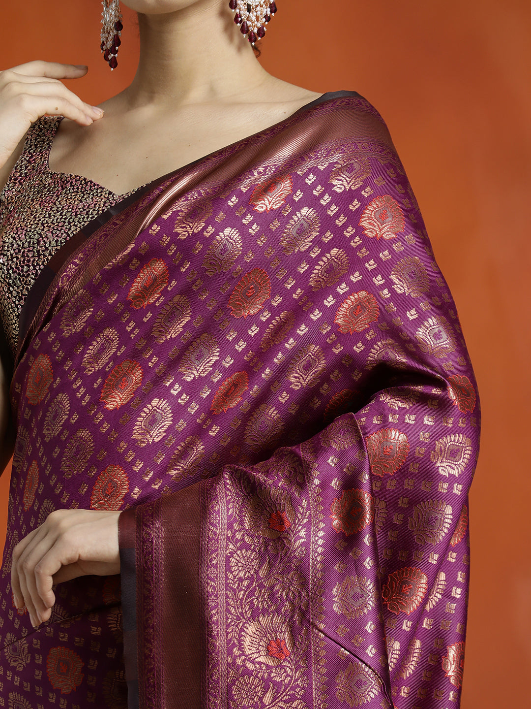 Purple Silk Banarasi Zari Woven Party Wear Saree