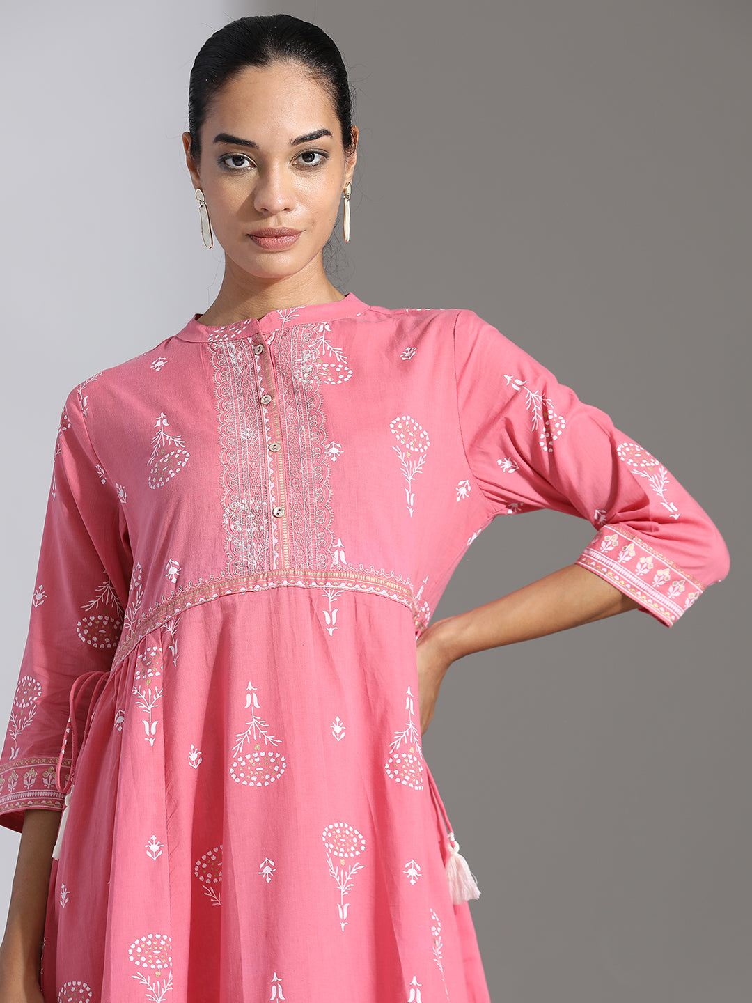 Cotton Floral Printed Anarkali Kurta with Palazzos