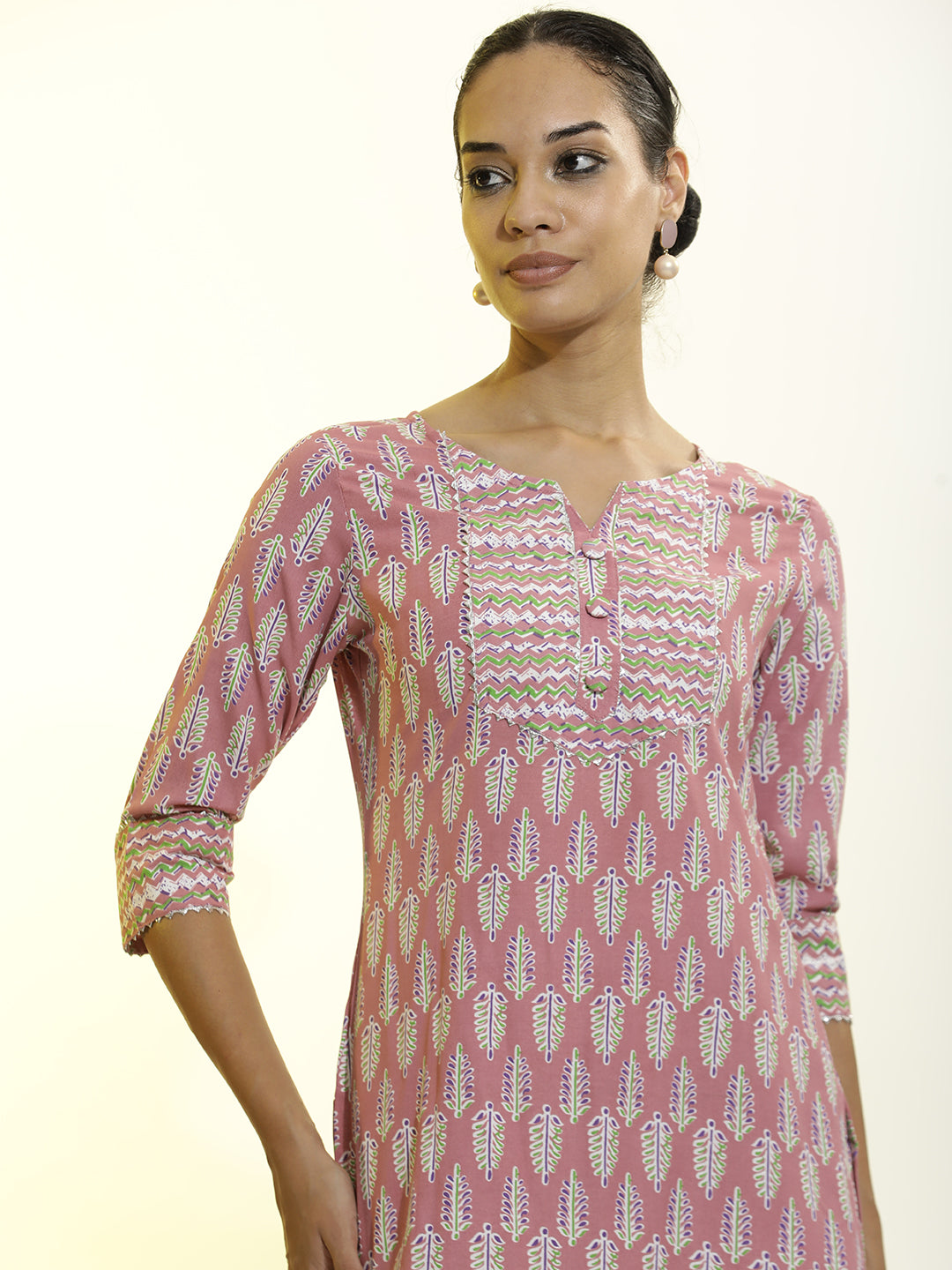 Peach Ethnic Motif Printed Cotton Blend Kurta Set