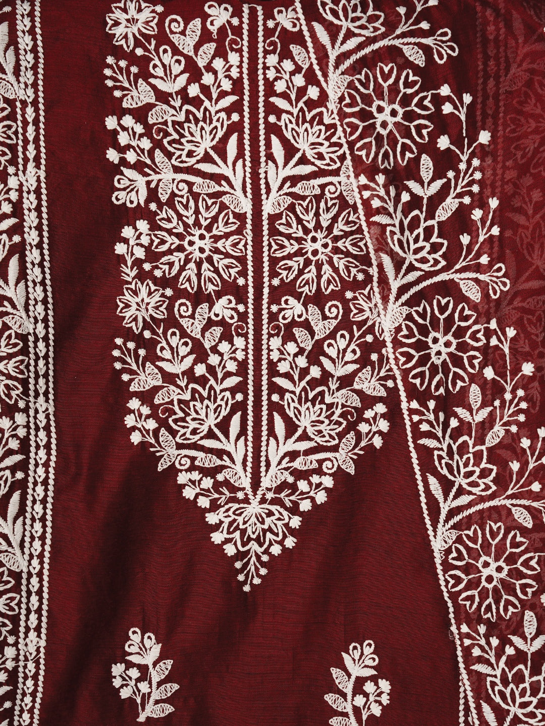 Maroon Zari Embroidered Organza Dress Material with Dupatta