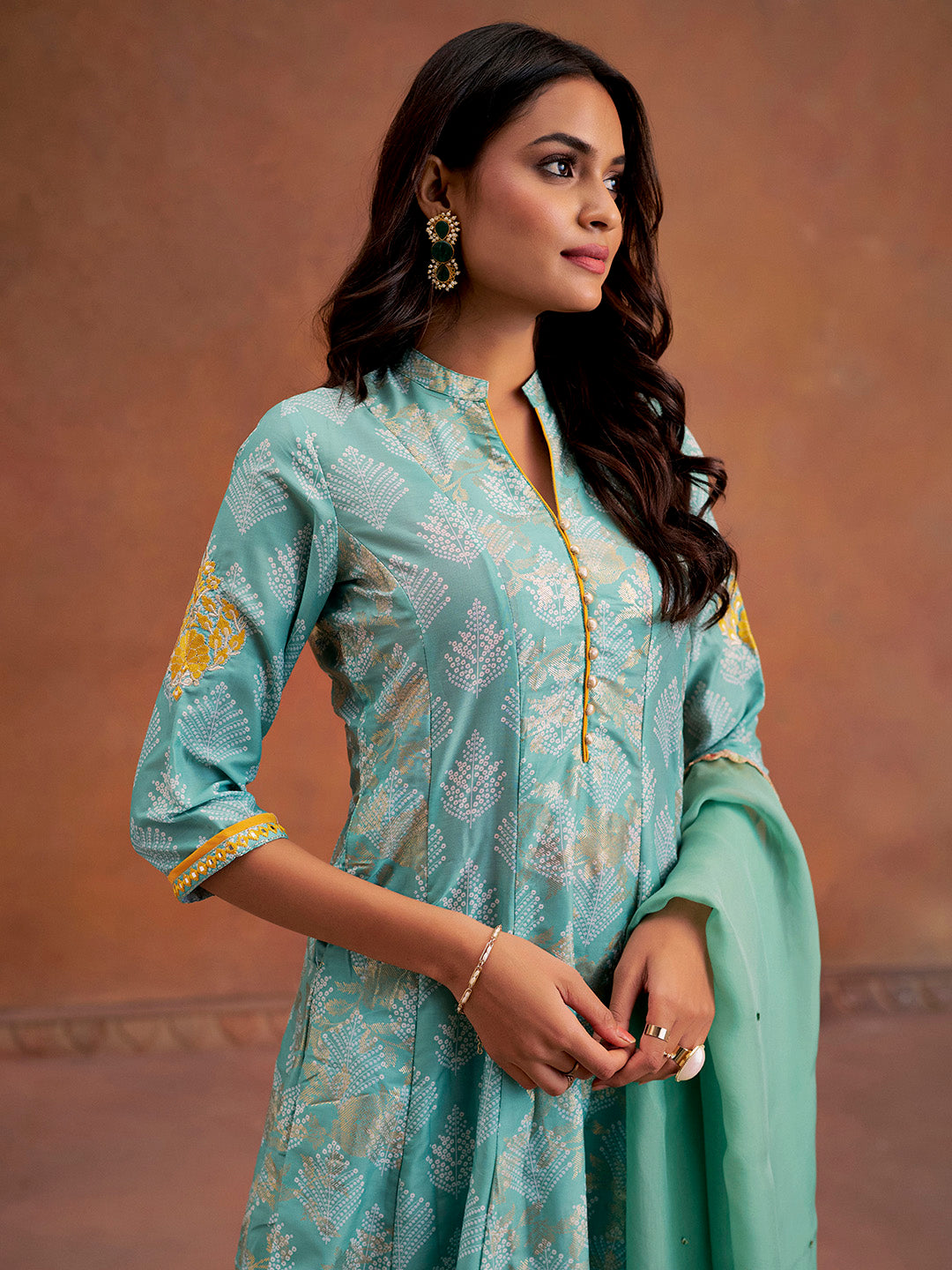 Green Embroidered Bandhani Printed Festive Anarkali Kurta Set With Dupatta