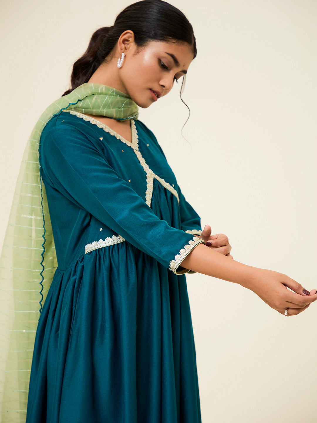 Teal Embroidered Festive Kurta Set