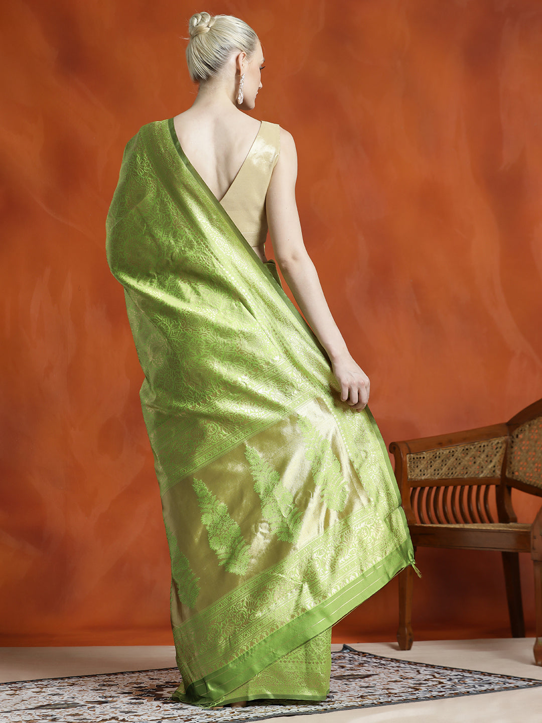 Heavy Banarasi Zari Woven Silk Blend Pista Green Saree