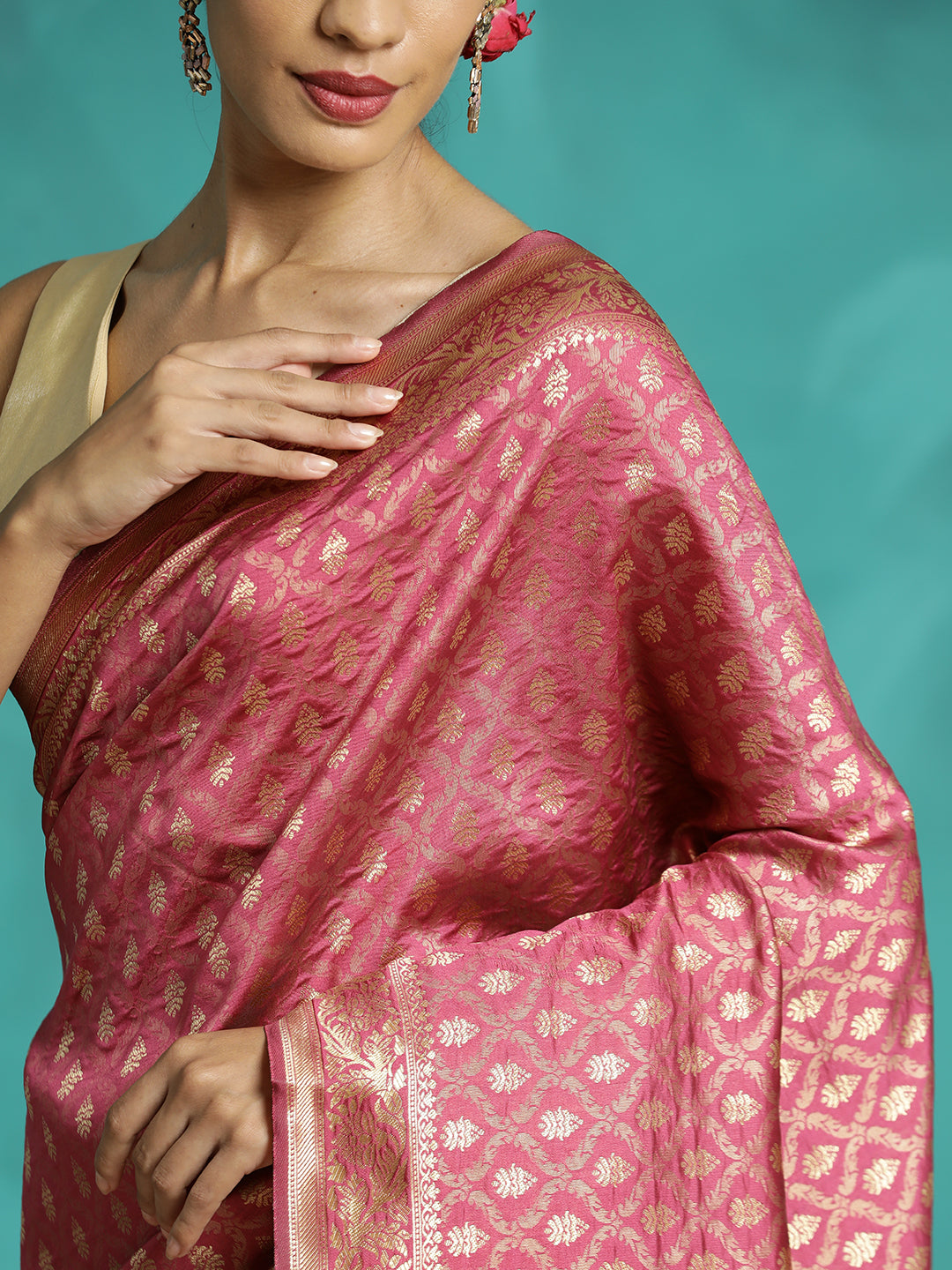 Zari Woven Design Heavy Banarasi Pink Saree