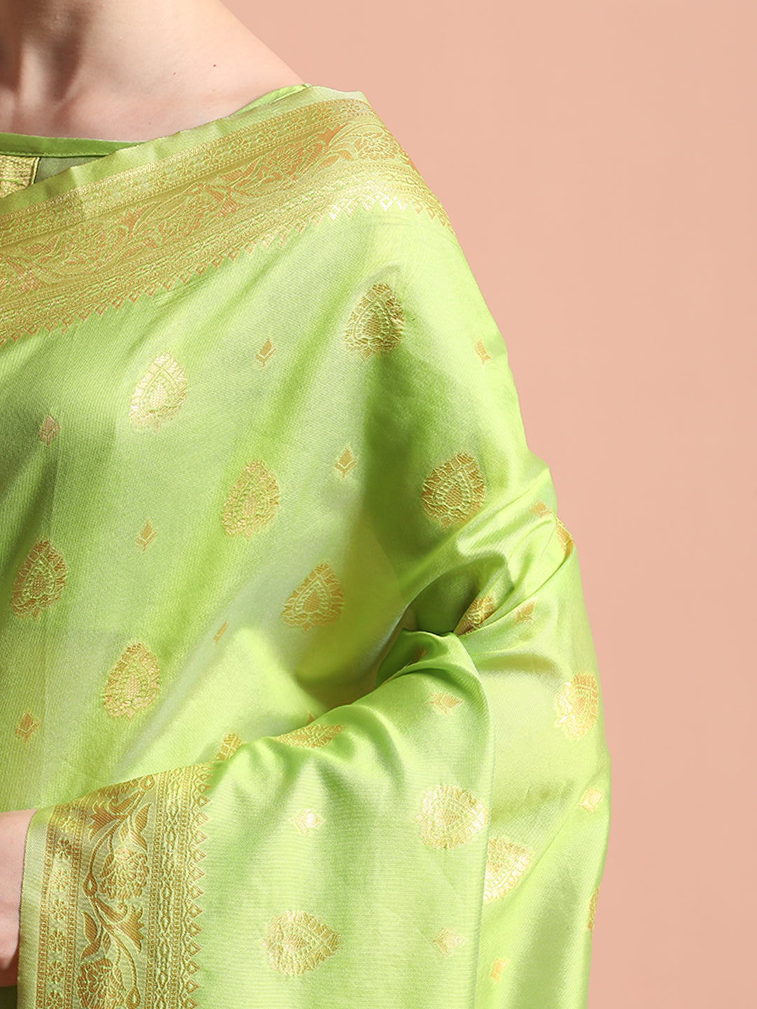 Heavy Banarasi Pista Green Zari Woven Silk Blend Saree