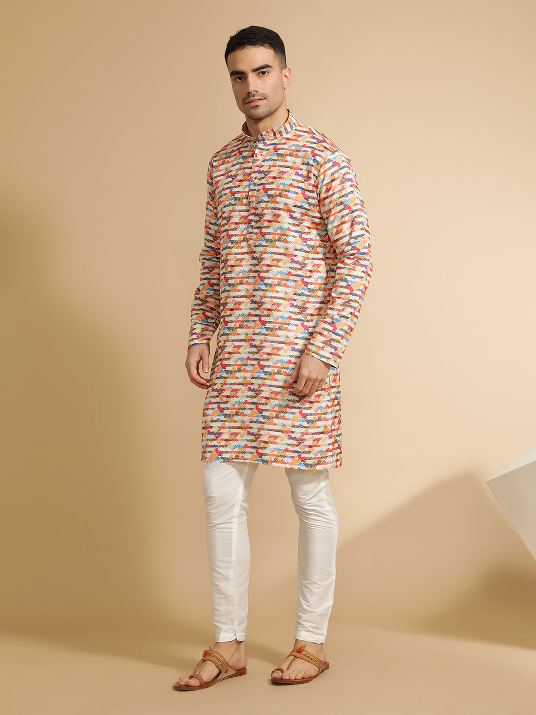 Multicolor Abstract Printed Cotton Kurta for Men