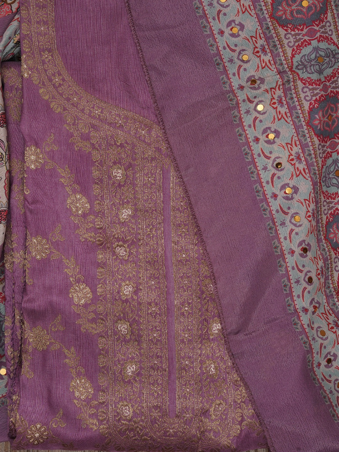 Lavender Festive Silk Blend Zari Woven Dress Material With Dupatta