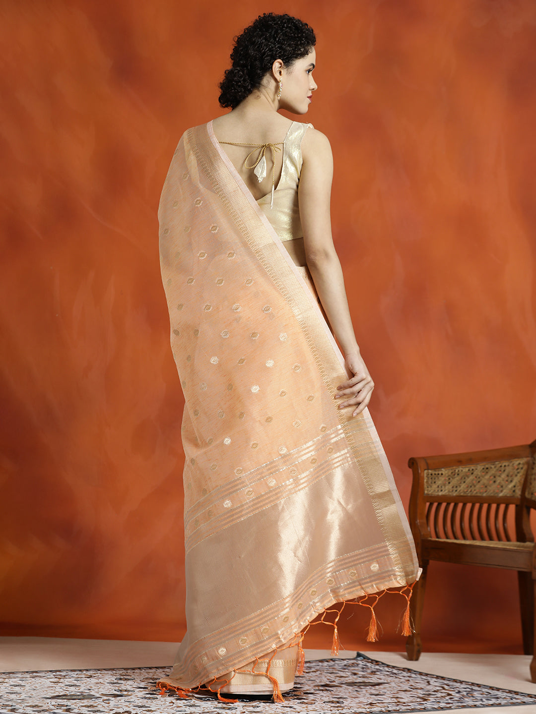 Zari Woven Orange Banarasi Organza Saree