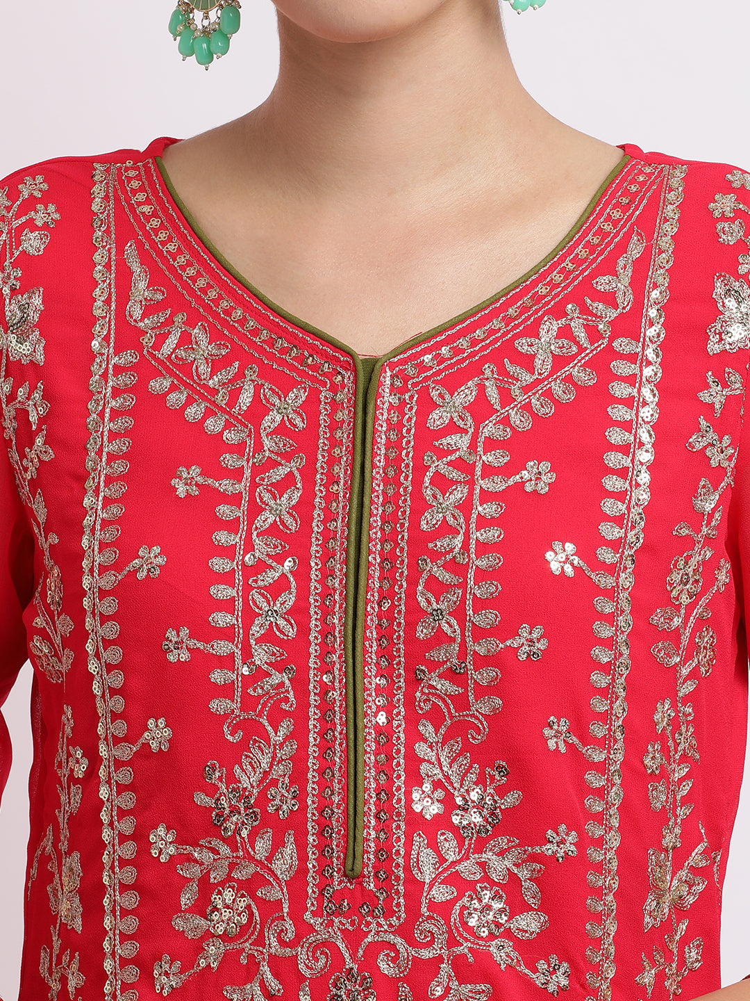 Magenta Zari Embroidered Georgette Kurta Set With Dupatta