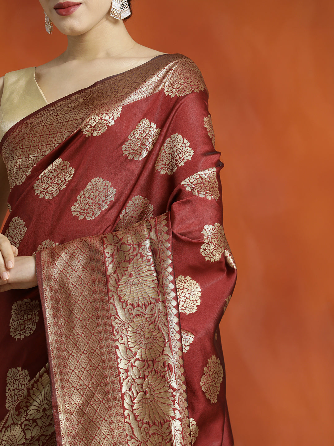 Maroon Zari Woven Design Banarasi Saree