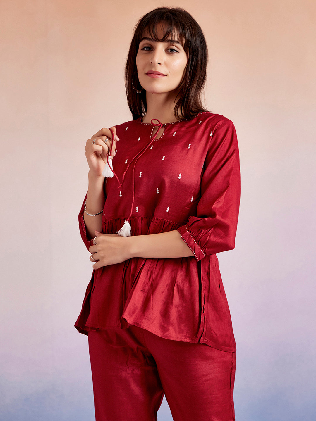 Maroon Resham Embroidered Co-ord Set