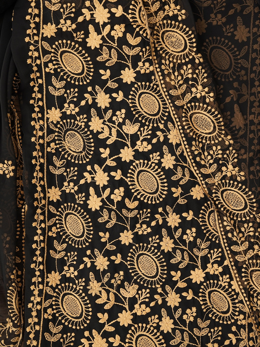 Black Embroidered Silk Georgette Dress Material with Dupatta