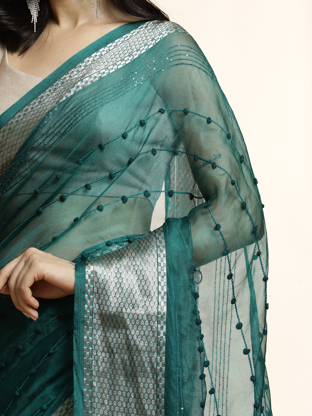 Teal Woven Design Khadi Organza Saree