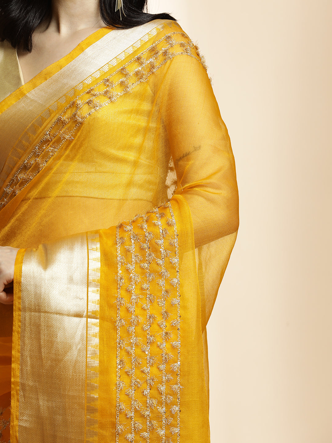 Woven Design Yellow Khadi Organza Saree