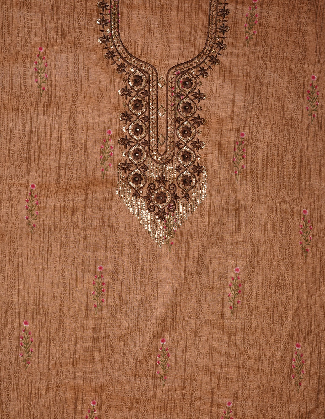 Beige Embroidered Pure Cotton Dress Material with Dupatta