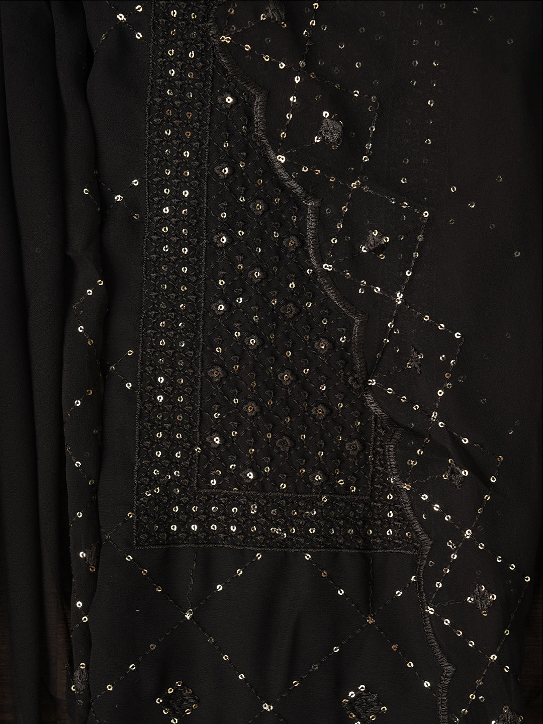 Black Sequin Embroidered Silk Georgette Dress Material with Dupatta