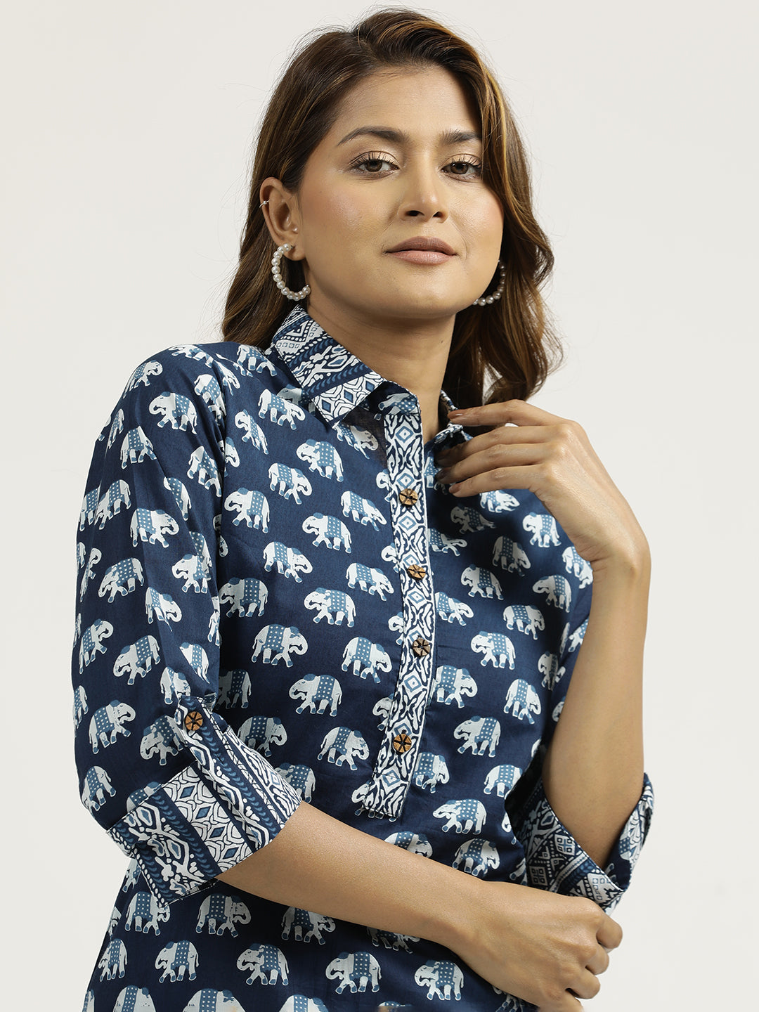 Animal Print Indigo Blue Pakistani Kurta