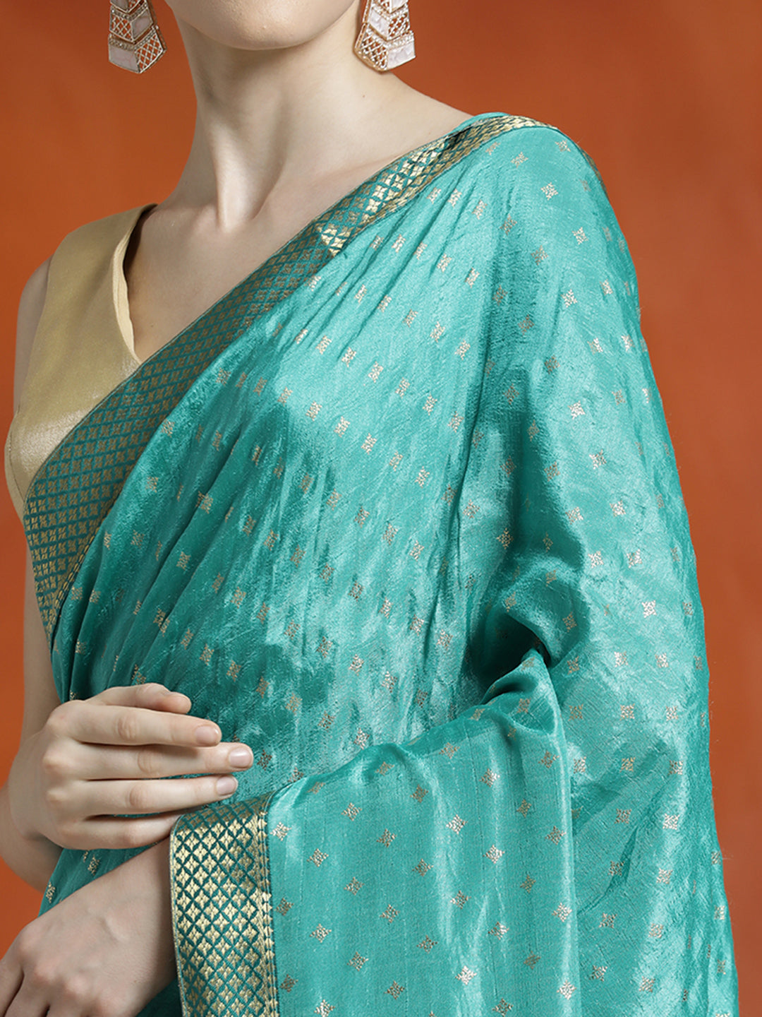 Sea Green Silk Blend Floral Zari Woven Heavy Saree