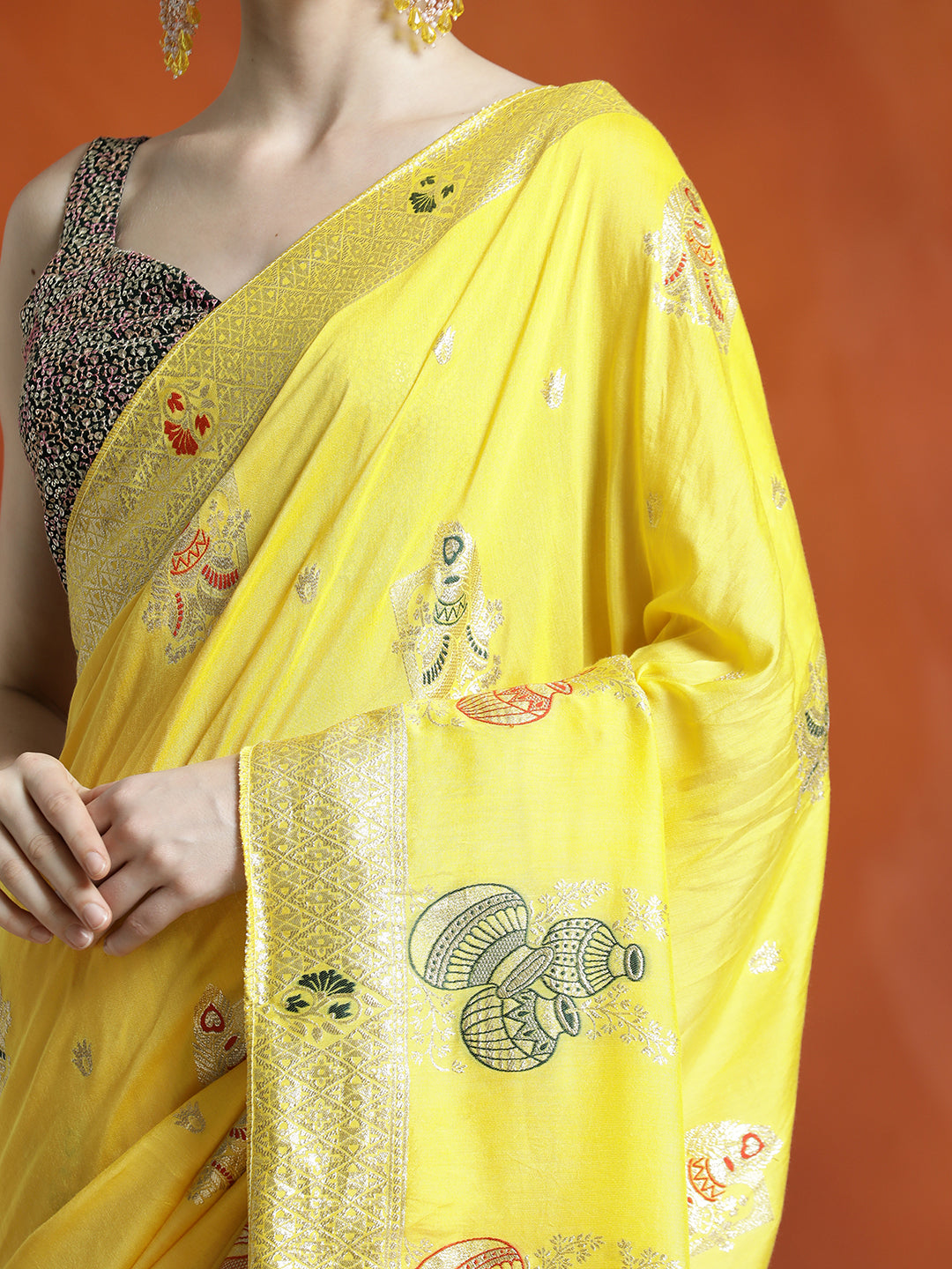 Yellow Heavy Banarasi Zari Woven Silk Blend Saree